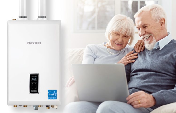 Old couple talking about boiler heating system